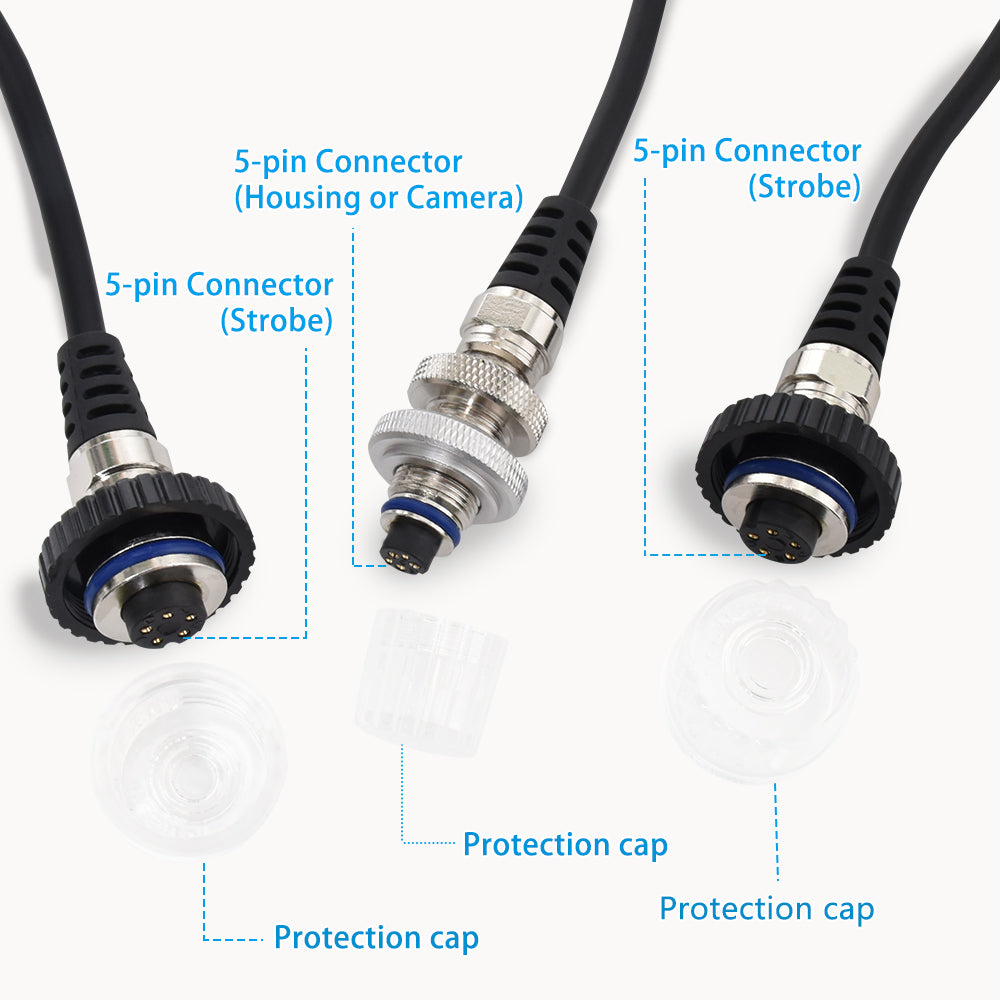 Seafrogs OF-02 Dual 5-Pin Cord Scuba Fiber-Optic Cable Date Line For Strobe Light and camera case